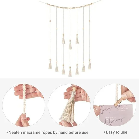 NEW  Macrame Hanging Photo Display Wall Decor with String Lights - Picture 7 of 8